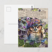 Carte postale Collage Vintage Chouette Aquarelle (Devant / Derrière)