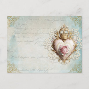 Carte postale Collage Vintage Coeur couronné