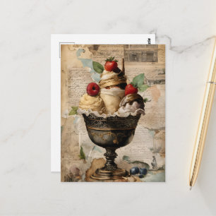 Carte Postale Collage vintage de sundae et de fruits à la glace