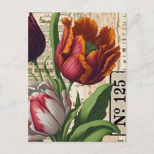 Carte Postale Collage Vintage des tulipes (Devant)