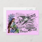 Carte Postale Collage vintage d'oiseaux (Devant / Derrière)
