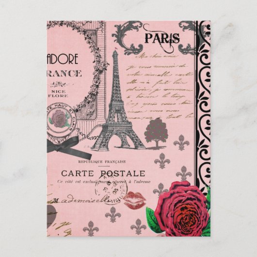 Carte Postale Collage vintage Pink Paris (Devant)