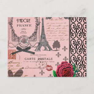 Carte Postale Collage vintage Pink Paris