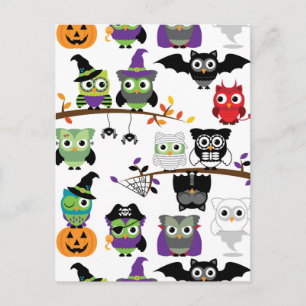 Carte Postale Collection De Chouettes D'Halloween Éffrayantes