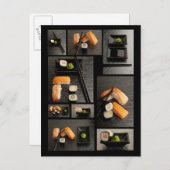 Carte Postale Collection de sushis sur arrière - plan noir (Devant / Derrière)