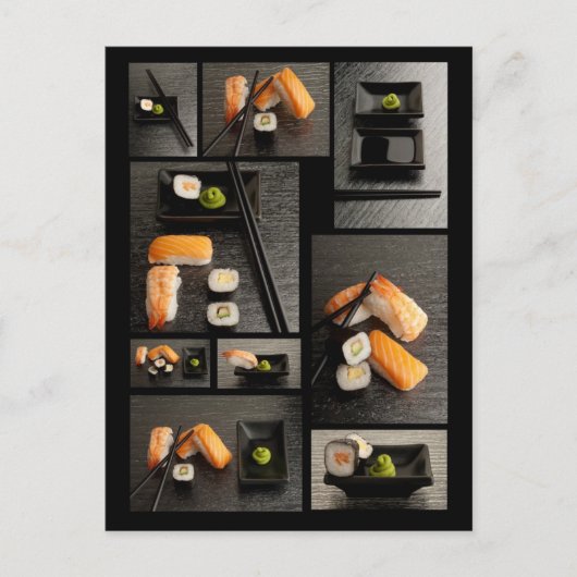 Carte Postale Collection de sushis sur arrière - plan noir (Devant)