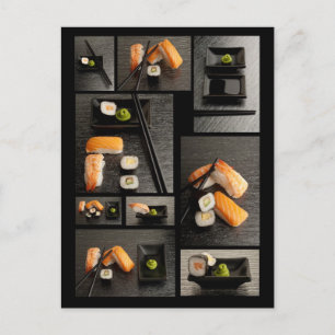 Carte Postale Collection de sushis sur arrière - plan noir