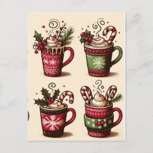 Carte Postale Collection de tasses à café festives, décorations 