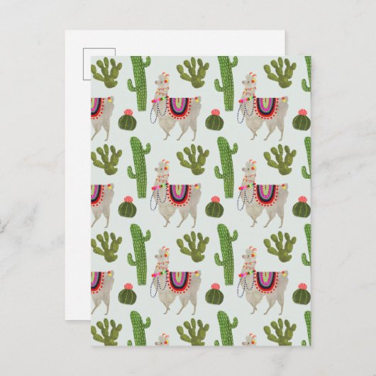 Carte Postale Collection Llamarama | Cactus & Llama Motif (Devant / Derrière)