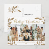 Carte Postale Collection photo Feuille d'or blanc moderne Noël (Devant / Derrière)