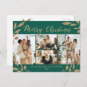 Carte Postale Collection photo Feuille d'or vert moderne Noël (Devant / Derrière)