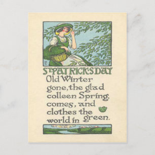Carte Postale Colleen Vintage Shamrock du printemps Saint-Patric