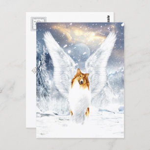 Carte Postale Collie Angel dans le paysage hivernal enneigé