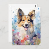 Carte Postale Collie aquarelle colorée (Devant / Derrière)