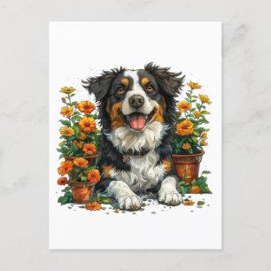 Carte Postale Collie Bordure Mignonne En Fleurs
