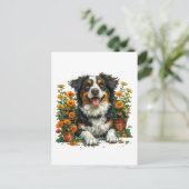 Carte Postale Collie Bordure Mignonne En Fleurs (Debout devant)