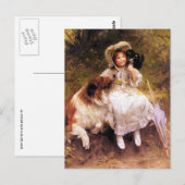 Carte postale : Collie Dog, Girl and Cat (Devant / Derrière)