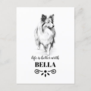 Carte Postale Collie Life est meilleur avec le nom de chien pers