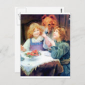 Carte Postale Collie Pet Dog et deux filles. (Devant / Derrière)