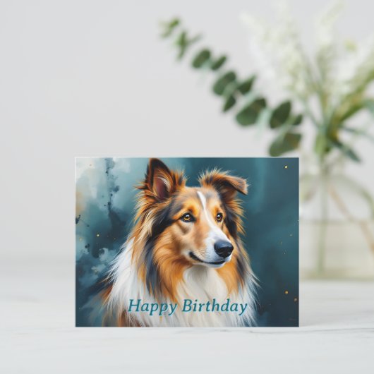 Carte Postale Collie Portrait Joyeux anniversaire (Debout devant)