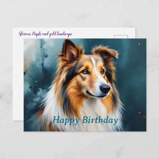 Carte Postale Collie Portrait Joyeux anniversaire (Devant / Derrière)
