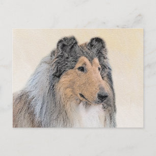 Carte Postale Collie (Rough) Peinture - Cute Original Chien Art