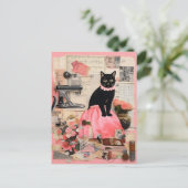 Carte Postale Collier Chat Noir Rétro (Debout devant)
