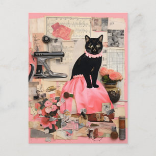 Carte Postale Collier de chat noir Retro Collage