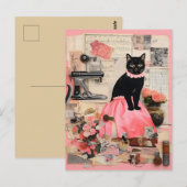Carte Postale Collier de chat noir Retro Collage (Devant / Derrière)
