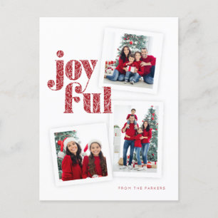 Carte Postale Colloque photo rouge joyeux orné Noël/Fêtes