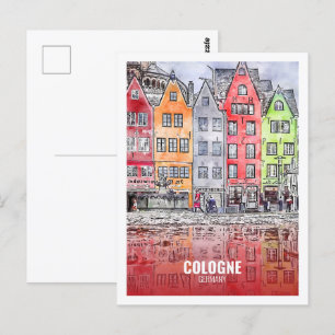 Carte Postale Cologne Allemagne Fameux Voyage Aquarelle croquis