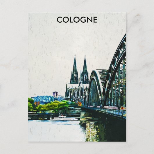 Carte Postale Cologne Allemagne Panorama Vue Peinture (Devant)