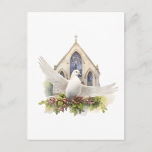 Carte Postale Colombe blanche avec église