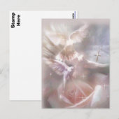 Carte Postale colombe/croix/rose (Devant / Derrière)