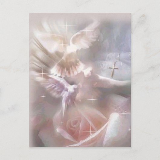 Carte Postale colombe/croix/rose (Devant)
