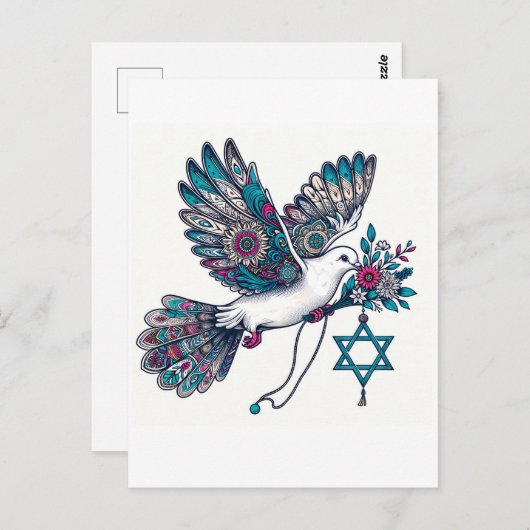 Carte Postale Colombe de la paix et étoile de David Fleurs (Devant / Derrière)