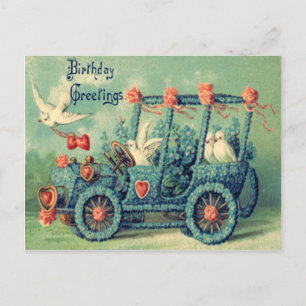 Carte Postale Colombe Voiture Ne m'oubliez pas Cœur Roses
