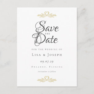 Carte Postale Colombes dorées et élégant script de save the date