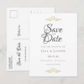 Carte Postale Colombes dorées et élégant script de save the date (Devant / Derrière)