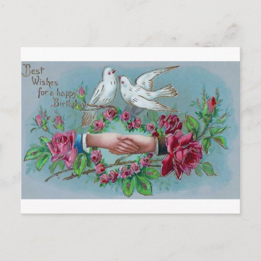 Carte Postale Colombes et Anniversaire de poignée de main (Devant)