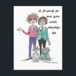 Carte Postale Color Sketch Art Two Girl Friends Together<br><div class="desc">J'ai dessiné ce duo pendant mes "années intermédiaires" après une merveilleuse longue soirée de dîner et de conversation avec un certain nombre d'amis que je connaissais depuis le lycée. Beaucoup d'entre nous vivent encore dans la même région, donc se réunir régulièrement. J'ai eu la chance d'avoir la confiance et la...</div>