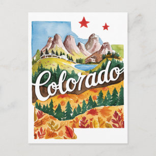 Carte Postale Colorado États-Unis État Forme Aquarelle Vintage