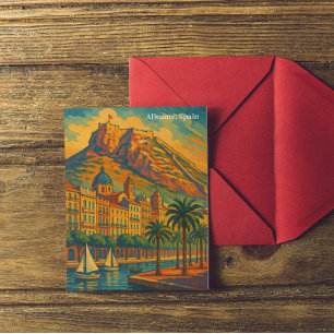 Carte Postale Coloré Alicante Espagne Art Vintage Costa Blanca