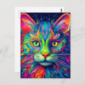 Carte Postale Coloré Artiste Majestic Kitty Chat (Devant / Derrière)