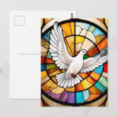 Carte Postale Coloré blanc Dove Vitrail Oiseau (Devant / Derrière)