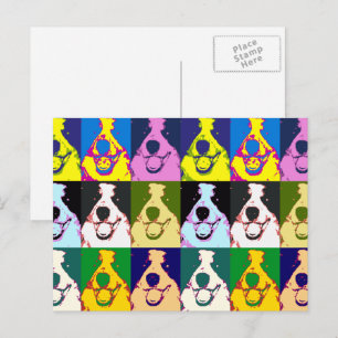 Carte Postale Coloré Border Collie Rétro Pop Art Vertical