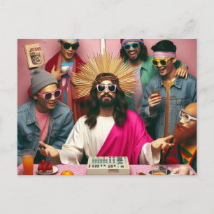 Carte Postale Coloré Drôle Jésus à son Anniversaire Punk Rock