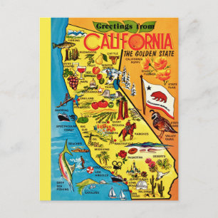 Carte Postale  Coloré État de Californie 