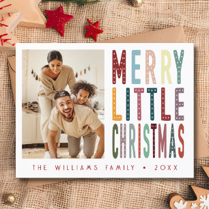 Carte Postale Coloré Retro Merry Little Christmas Photo