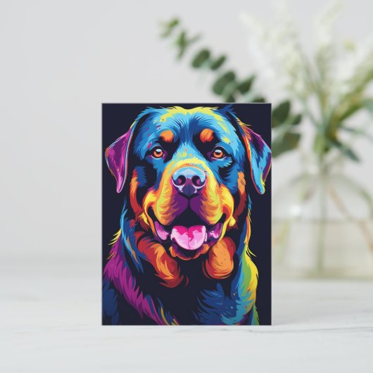Carte Postale Coloré Rottweiler (Debout devant)